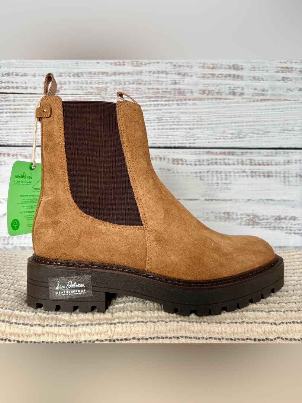 Sam Edelman Laguna Weatherproof Chelsea Boots Womens 7.5 Tan Suede Lug Sole NWOB - Picture 6 of 15